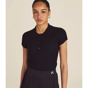 Malbon Elea Rib Knit Polo Black Woman Size Large